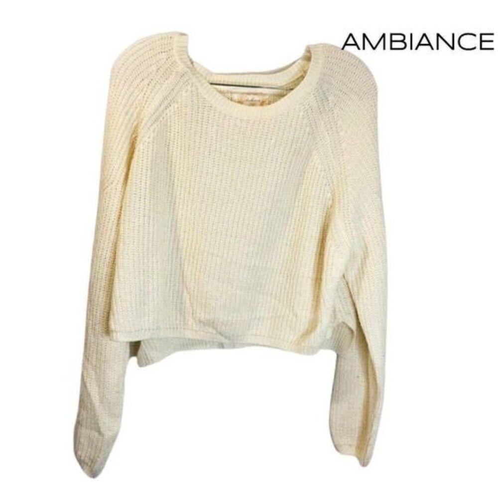Ambiance Women's Long‎ Sleeve Waffle Knit Sweater  Solid Color Pullover